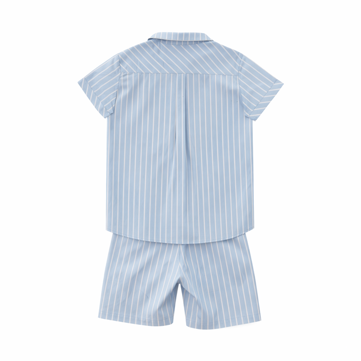 Pyjama garçon été MARCUS – coton rayé bleu ciel et blanc manches courtes