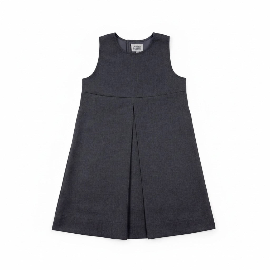 Robe chasuble grise Adèle de My Store, vue de face, en tissu léger avec décolleté et détails élégants.