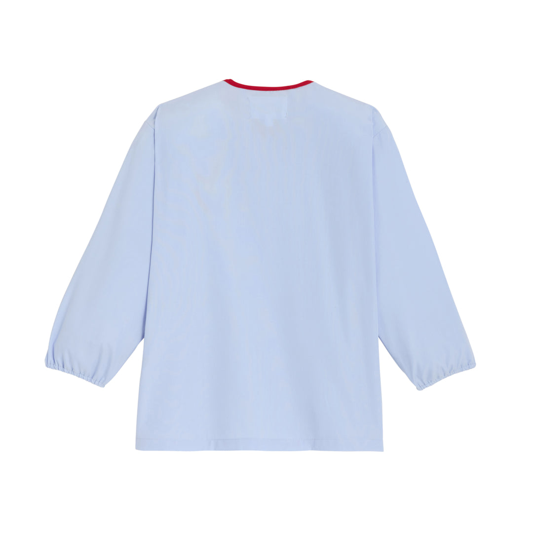 Light blue unisex school apron BAPTISTE by My Store, featuring a simple design and adjustable neck strap.