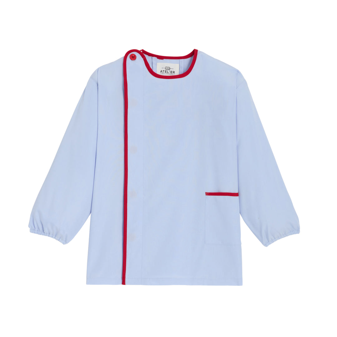 Light blue unisex school apron BAPTISTE by My Store, featuring a simple design and adjustable neck strap.