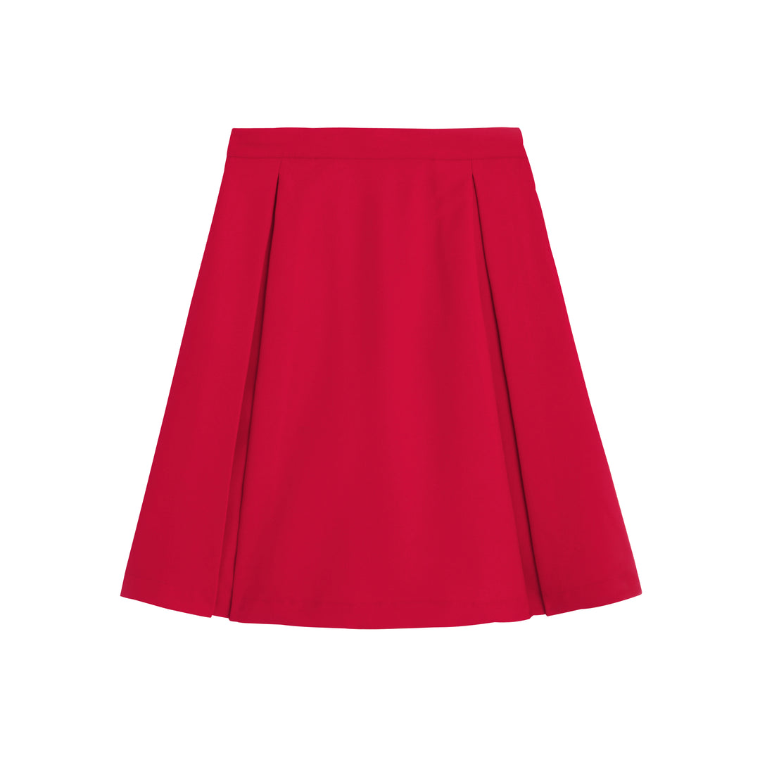 Fille jupe trapèze bleu marine BERTILLE, avec taille ajustée et tissu fluide, parfaite pour un look scolaire élégant.