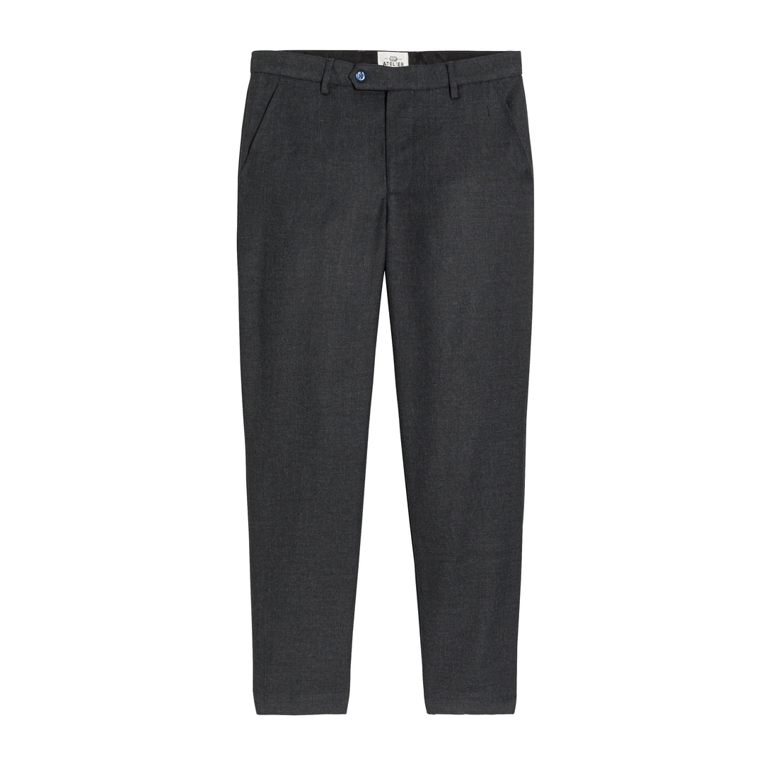 Grey Calixte trousers for boys, featuring a tailored design and comfortable fit, displayed from the front view.