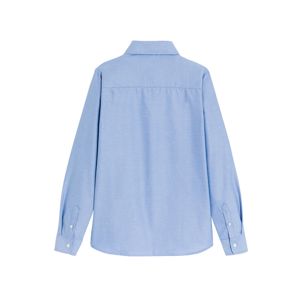 Chemise d'uniforme Oxford bleue à manches longues pour garçon, vue de dos, de la marque FRANÇOIS.