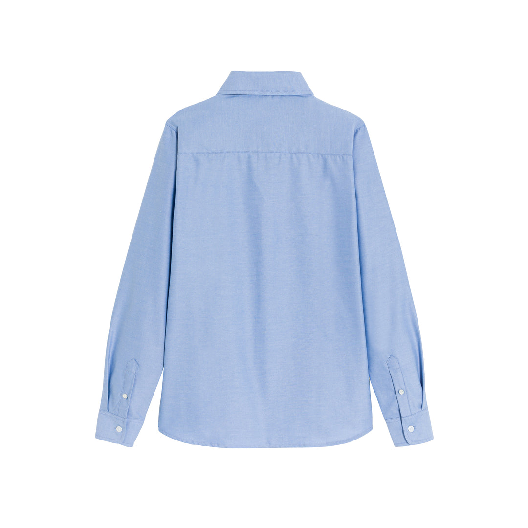 Chemise d'uniforme Oxford bleue à manches longues pour garçon, vue de dos, de la marque FRANÇOIS.