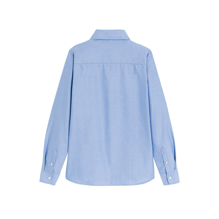 Chemise d'uniforme Oxford bleue à manches longues pour garçon, vue de dos, de la marque FRANÇOIS.