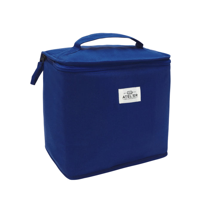 Sac à déjeuner bleu en forme de vélo de la marque Pierre, avec un design amusant et pratique pour les repas.