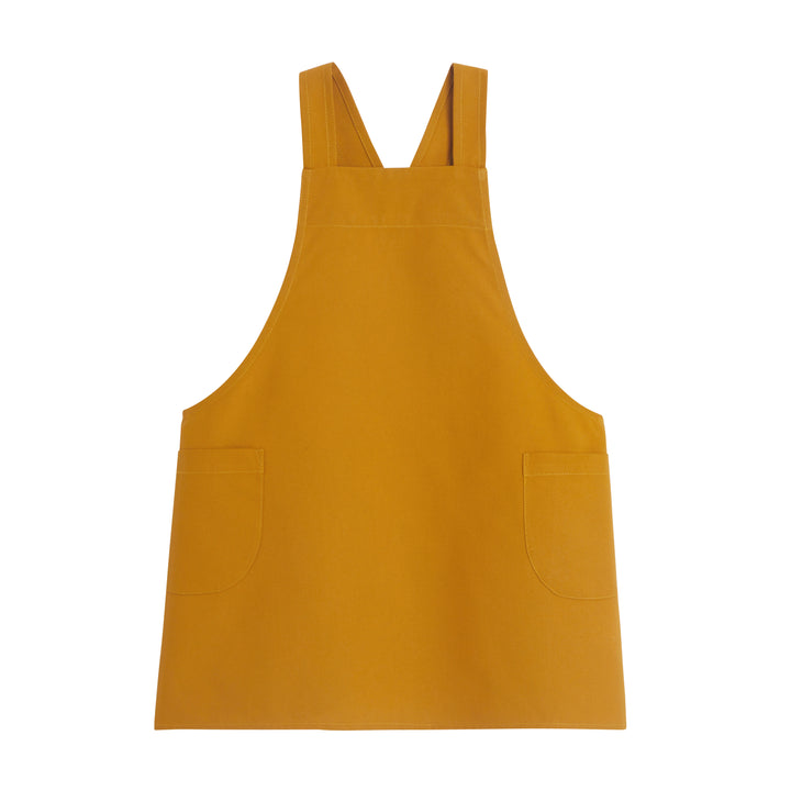 Kitchen apron by MICHEL in mustard color, featuring a stylish design and adjustable neck strap for versatile use.