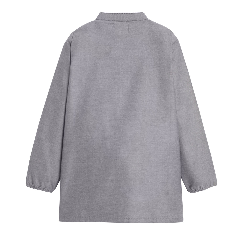 Mixte school apron in gray from PAUL, featuring adjustable straps and a spacious back pocket.