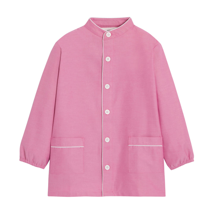 Mixte school apron in rose color by PAUL, featuring adjustable neck straps and a practical pocket design.