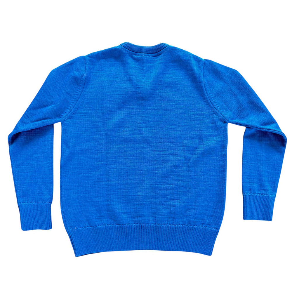 Pull-over gris Atelier des Uniformes François, vue de face, en tissu doux, avec col rond et manches longues.